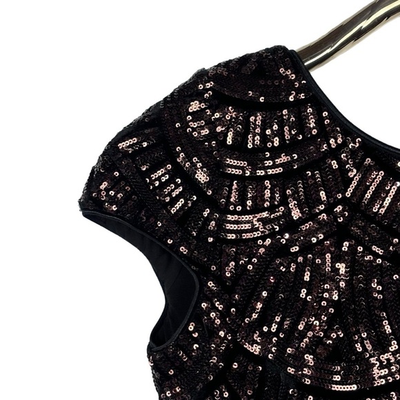 DRESS THE POPULATION TABITHA BRONZE ART DECO SEQUIN CAP SLEEVE SHEATH DRESS - Picture 12 of 16